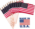 American Flags on Stick - Handheld Spearhead US Flag for 4th of July, Memorial Day Event Decorations - Patriotic Decor for Indoors & Yard - Wooden Stick, Cotton Fabric - (4"X6" - 50 Pack)