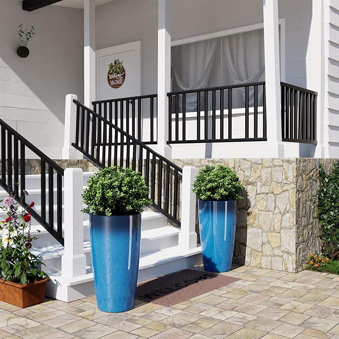 QCQHDU 21 inch Tall Planters for Indoor & Outdoor Plants, 2 Pack Sturdy Plant-Flower-Tree Pots for Front Porch Patio Deck Living Room Decor
