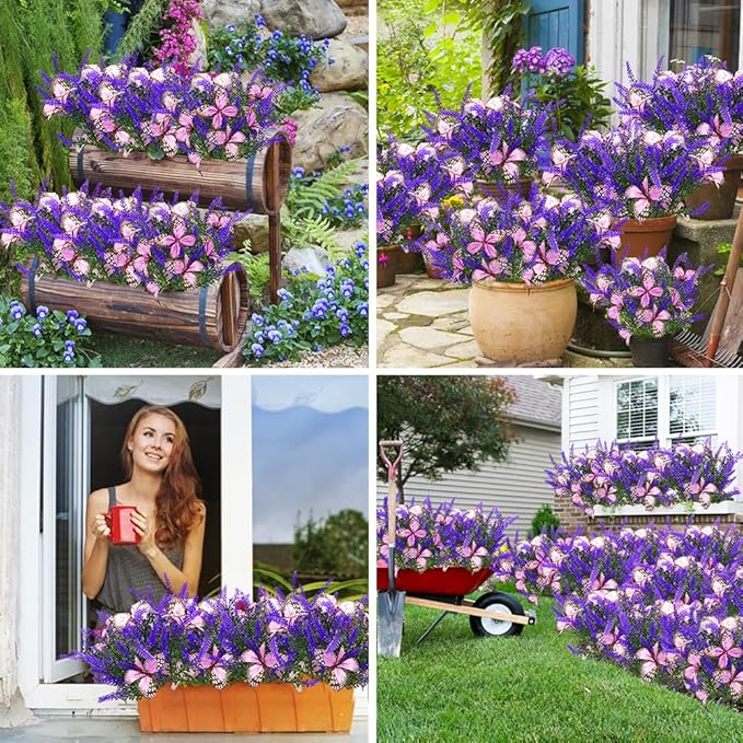Solar Garden Lights Outdoor, 2 Pack Purple Lavender Solar Butterfly Lights Gardening Gifts for Women, Purple Solar Artificial Flower with Butterfly Purple Garden Decor for Lawn Patio-Warm White