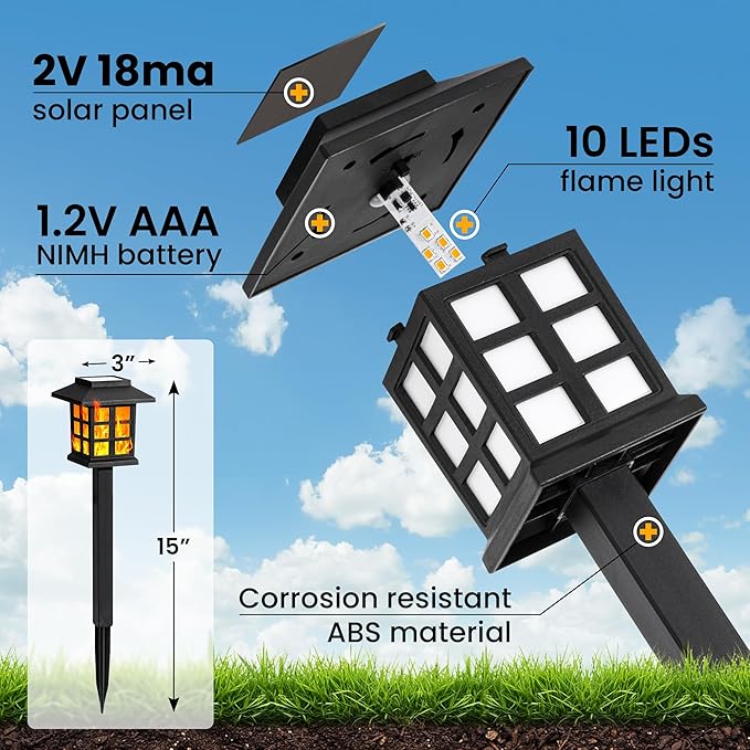 GIGALUMI Solar Lights for Outside,16 Pack Flickering Flame LED Solar Outdoor Lights, Waterproof Solar Garden Lights Maintain 10 Hours of Lighting for Christmas, Garden, Landscape, Path, Yard, Patio