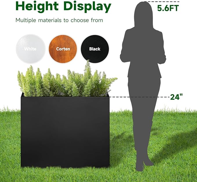 Black Steel Metallic Heavy Planter for Outdoor Plants 24"x10"x24" Metal Garden Planter Spliced Flower Pot with Partitions for Outside,Indoor,Garden (Black, 24 * 10 * 24)
