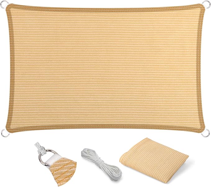 Eden's Decor Straight Flat-Edged Sun Shade Sail Rectangular 4' x 7' Beige UV-Blocking Outdoor Canopy Fabric Cloth Awning for Pergola Patio Garden Backyard Custom Size