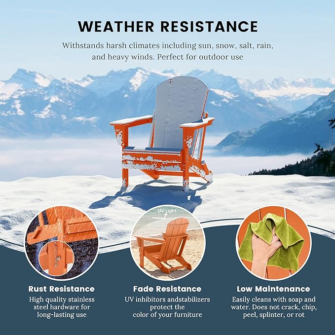 Westin Outdoors Laguna WO Outdoor Adirondack Folding Patio Chairs 8 PCS Set Retro Beach Aesthetic for Backyard, Lawn, Patio, Deck, Garden, Weather Resistant Polyethylene Plastic Lounger (Orange)