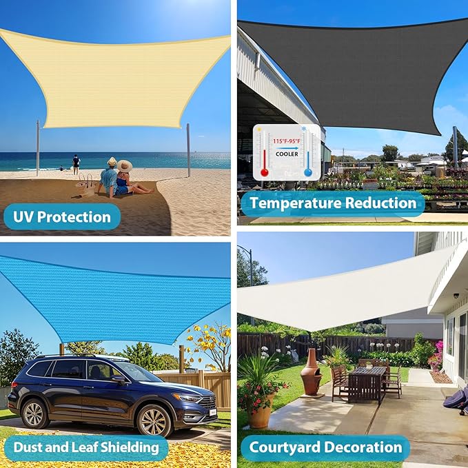 Amagenix Sun Shade Sail 12X26 Curved Edge Outdoor Shade Canopy Turquoise Mixed Breathable 95% UV Block Shade Cloth for Patio Garden Backyard (We Make Custom Size)