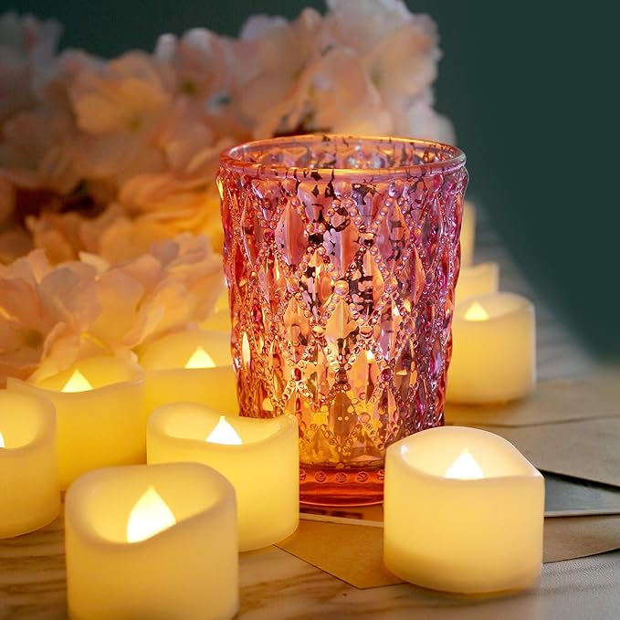 CANDLE CHOICE Battery Operated Flameless Tea Lights White Flickering LED Electric Fake Votive Tealight Candles Halloween Pumpkin Wedding Christmas Decorations Table Centerpieces 48 Pack Batteries Incl