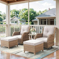 5 Pieces Patio Furniture Sets Wicker Outdoor Furniture, Rattan Patio Swivel Glider Chairs with 2 Ottoman and Glass Side Table, Yellow Wicker