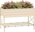 Outsunny Raised Garden Bed with Galvanized Steel Frame, Storage Shelf and Bed Liner, Elevated Planter Box with Legs for Vegetables, Flowers, Herbs, Cream