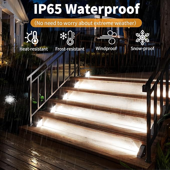 KINKAI 12 Pack Solar Stair Lights, Outdoor Step Light Waterproof Deck Lighting for Outside Garden Front Door Porch Yard Patio Decor (White Light)