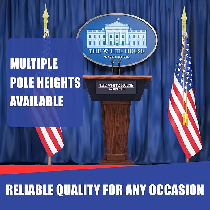 Super Tough Indoor Flag Pole kit 9ft - Plastic Spear - Gold Texture Base - Aluminum Flagpole with Brass Finish - Heavy Duty Inside House Flagstaff - Interior Shaft and Stand - No Ensign Included