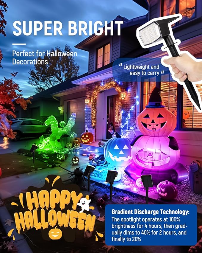 Solar Spot Lights Outdoor, 9 Lighting Modes RGB, Solar Lights Outdoor Waterproof IP65, 63 LED Landscape Spotlights for Holiday Decorations-10 Pack