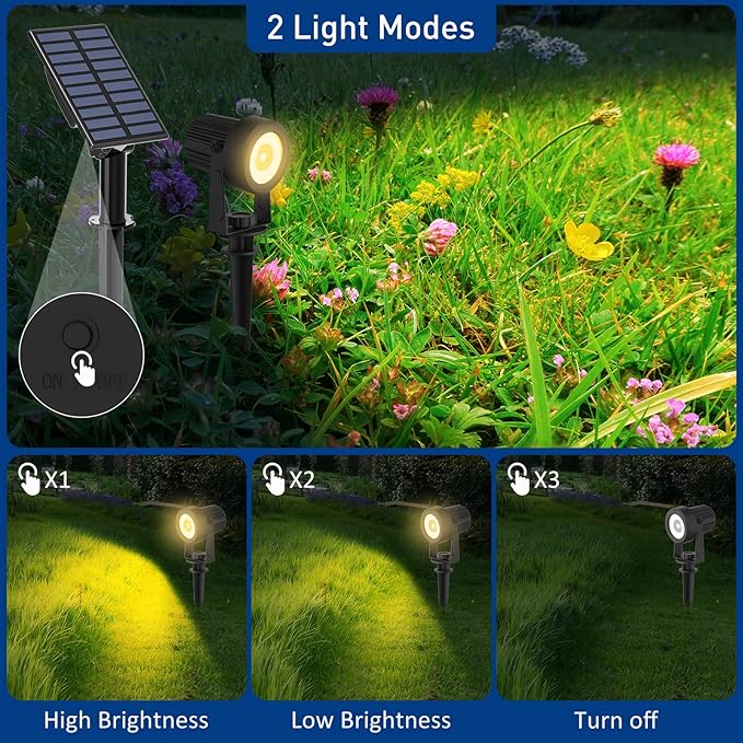 Solar Landscape Spotlights 4 Pack Warm White 3000K, T-SUNUS IP65 Waterproof Outdoor Solar Spot Lights for Yard 9.8ft Cable, Separated Panel Garden Light for Flag Driveway Porch Walkway Pool Patio Pond