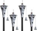 Set of 4, Oahu Premium Metal Outdoor Torches for Patio, Lawn and Garden - Tiki Style Metal Torch/w Snuffer, Fiberglass Wick & Large 16oz Oil Lamp - 53" Tall (Whitewash)