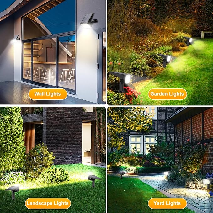 Fabrito 72 LEDs Solar Spot Lights Outdoor Waterproof, 3 Modes Landscape Spotlights, Dusk to Dawn Solar Powered Flood Wall Lights for Outside, Solar Garden Lights for Yard Porch 2 Pack (Cool White)
