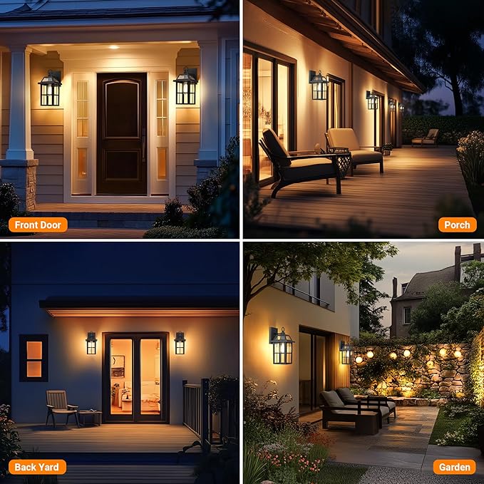 WIHTU Outdoor Wall Lantern, Waterproof Wall Sconce Light Fixtures, Porch Lights with Glass Shade, Exterior Light Fixtures, Aluminum Mount Lanterns, Anti-Rust Front Door Mount Lighting, 2 Pack
