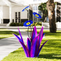 Upgraded Large Metal Yard Art, Agave Plant Yard Decorations Outdoor Sculpture, Flowers for Outside, Waterproof Outdoor Garden Decor (Purple + Blue Flower)