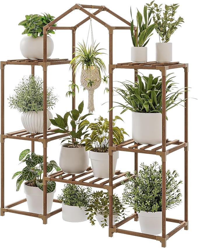 Bamworld Plant Stand Indoor Boho Decor Hanging Plant Shelf Wood Flower Stand for Christmas Gift, Home Decor, Plant Gift