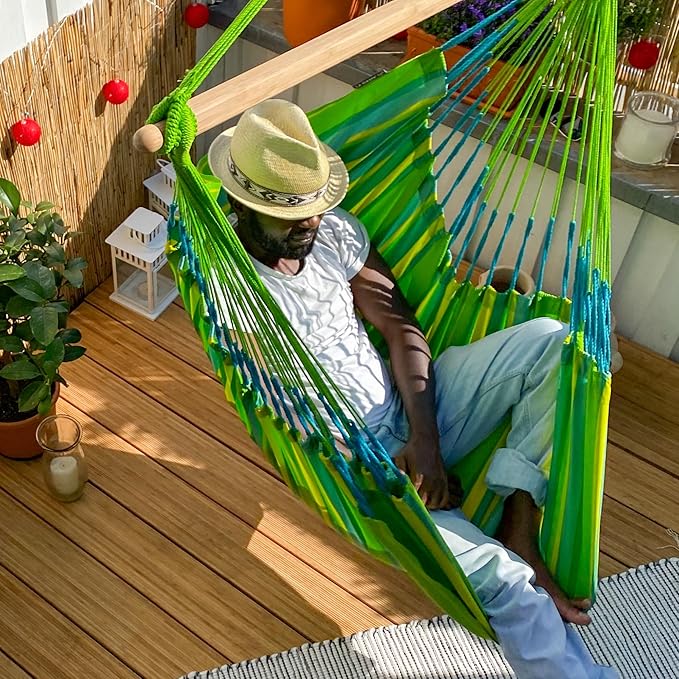 LA SIESTA® - Medium Basic Domingo Hammock Chair & TreeMount - Weather & Tear Resistant Hanging Chair w/Suspension Kit for Trees Beams & Posts - Bedroom Patio Outdoor Indoor Hammock Chair - Lime