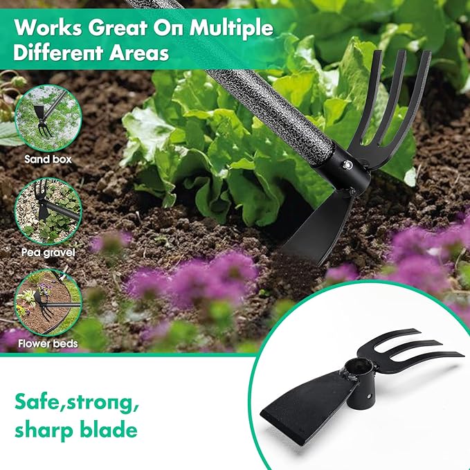 Hoe Garden Tool,45 Inch Long Garden Hoe and Cultivator, Garden Hand Tiller with Long Handle,Heavy Duty Garden Tools Hoe Cultivator for Gardening,Weeding, Tilling,Lossening Soil,Planting
