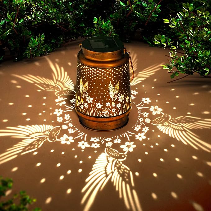 Mothers Day Gifts, Hummingbird Solar Lantern Outdoor Hanging, Metal Bird Decor Waterproof LED Decorative Light for Garden Patio Yard Lawn Backyard Front Porch, Birthday Gifts for Women Mom Grandma