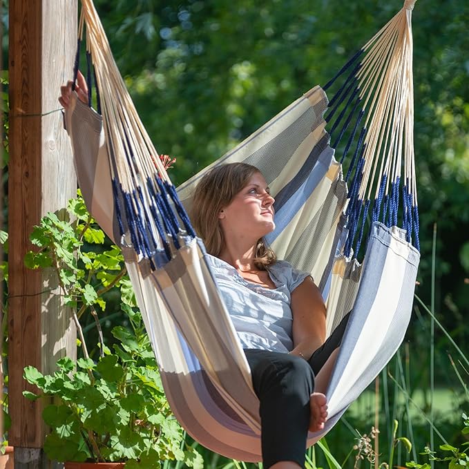 LA SIESTA® - Large Comfort Domingo Hammock Swing Chair & CasaMount - Weather & Tear Resistant Hanging Chair - Outdoor Indoor Hammock Chair w/Suspension Kit for Walls Ceilings Square Beams - Sea Salt