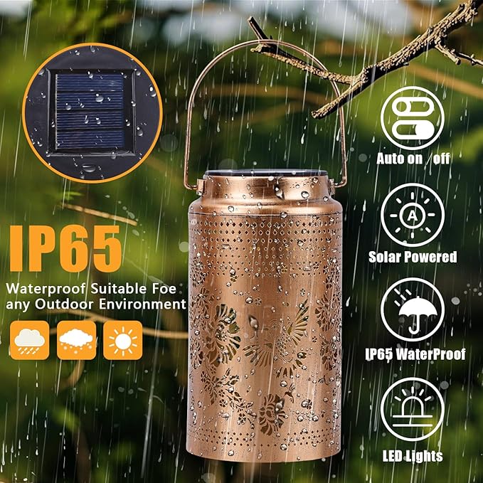 4 Pack Hummingbird Solar Lanterns Outdoor Waterproof, Metal Hanging Lights Decorations for Garden Yard Lawn Patio, Hummingbird Gifts for Women Mom Grandma Sister for Mother'Day Christmas
