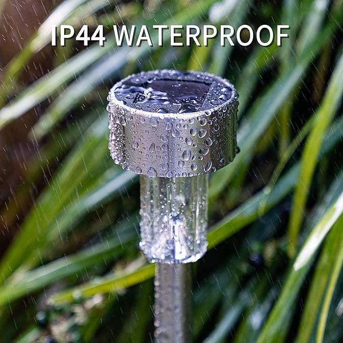 GIGALUMI Solar Pathway Lights 20 Pack, Stainless Steel IP44 Waterproof Auto On/Off Outdoor LED Solar Landscape Lights for Garden, Yard, Patio, Path and Walkway. (Cold White)