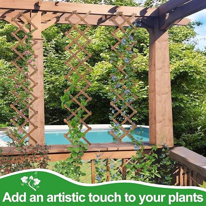 Pack of 2 Extra Thick Wooden Wall Trellis- Expandable Wall Planter Lattice Panels for Climbing Plants, Hanging Vertical Plant Support Fence Frame Outdoor Indoor for Balcony Patio Garden Room