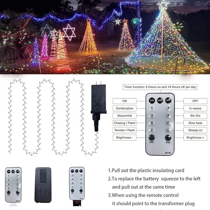 Outdoor String Lights, 600 LED 108Ft Christmas Light with Remote, 8 Lighting Modes, Powered Plug for Wedding Party Garden Tree Yard Indoor Decorations(216 Ft | White, 216 Ft)