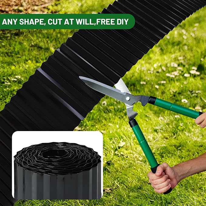 SnugNiture Corrugated Metal Garden Edging,6" x 50' Sturdy Lawn Edging Brooder,Landscape Edging Border for Lawn, Flower Bed,Garden and Yard(Black)
