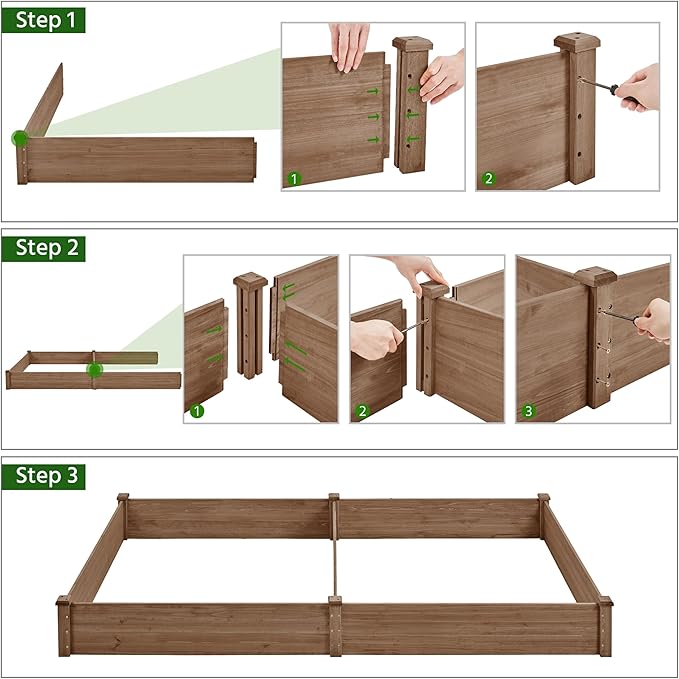 Yaheetech 8×4ft Wooden Horticulture Raised Garden Bed Divisible Elevated Planting Planter Box for Flowers/Vegetables/Herbs in Backyard/Patio Outdoor, 93 x 48 x 10in, Dark Brown
