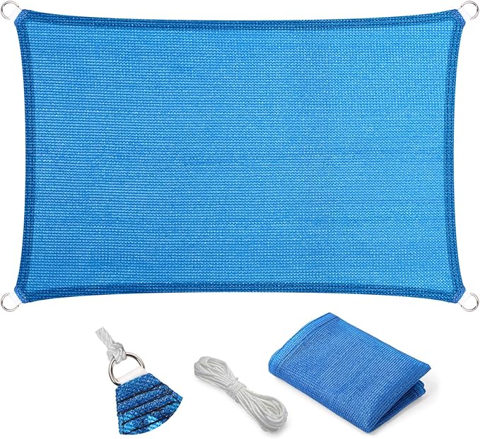 Eden's Decor Straight Flat-Edged Sun Shade Sail Rectangular 10' x 16' Blue UV-Blocking Outdoor Canopy Fabric Cloth Awning for Pergola Patio Garden Backyard Custom Size