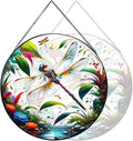 RIVEENY Stained Glass Window Hangings, 8" Stained Glass Decorations, Dragonfly Suncatcher for Indoor Garden Window Home Decor Dragonfly Gifts for Grandma,Mom