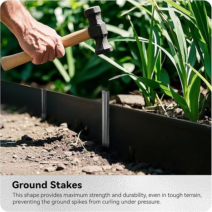 Worth Galvanized Steel Landscape Edging 10" x25' Metal Garden Edging Roll Flexible Bender Border with 8Pcs Stakes for Lawn, Flower Bed Edges, Black