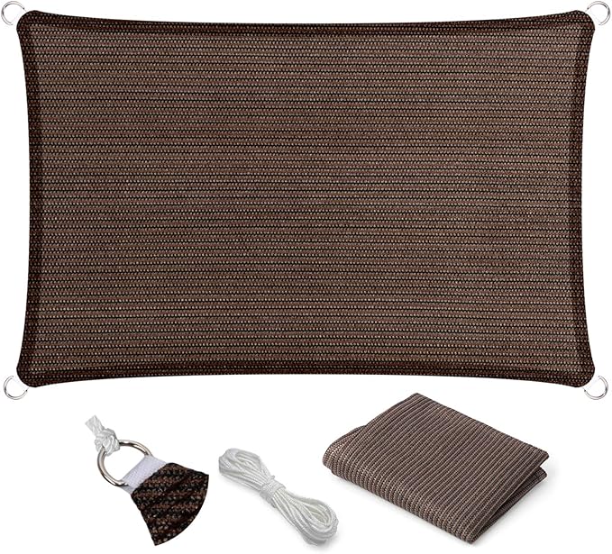 Eden's Decor Straight Flat-Edged Sun Shade Sail Rectangular 8' x 17' Brown UV-Blocking Outdoor Canopy Fabric Cloth Awning for Pergola Patio Garden Backyard Custom Size