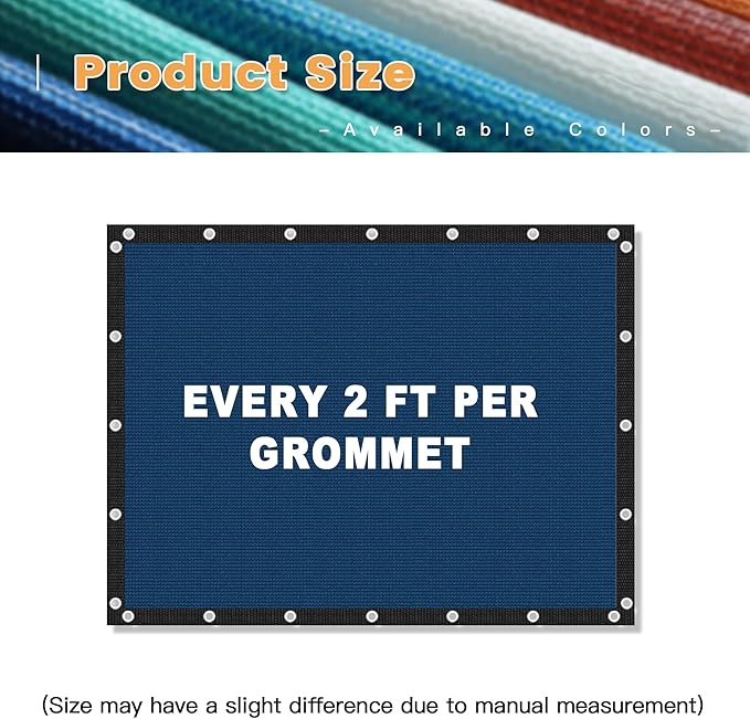 VICLLAX Shade Fabric Sun Shade Cloth with Every 2 FT Grommets for Patio Garden Pergola Cover Canopy 17x17 FT, Dark Blue