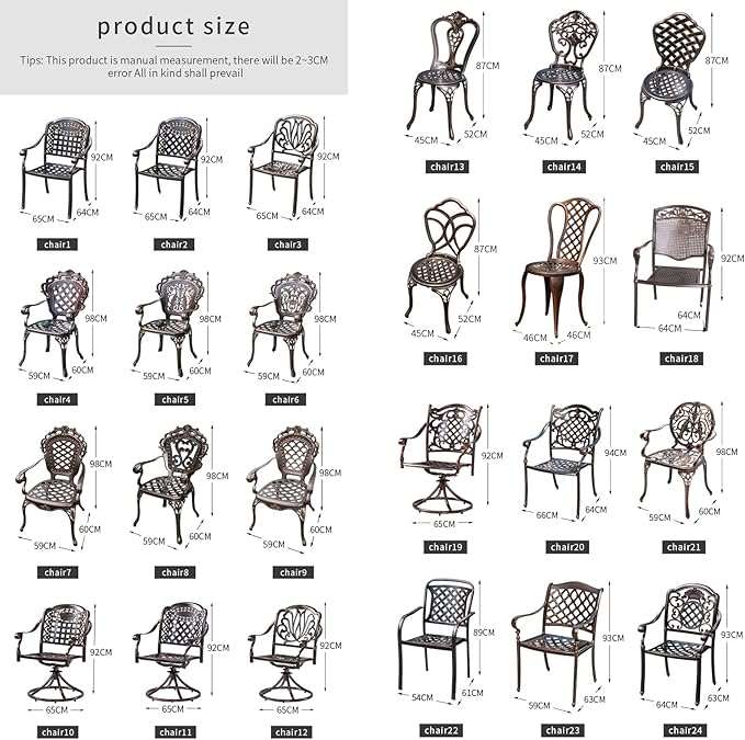 Outdoor Dining Chair Cast Aluminum Patio Chairs Set of 2 All-Weather Patio Dining Chair with Adjustable Feet for Backyard Garden (Slanted Grid Round Chair)