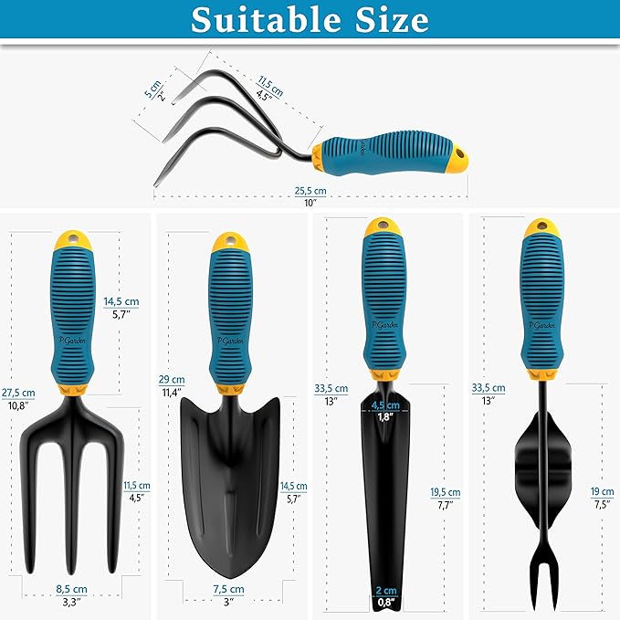Gardening Tools Set from Alloy Steel - Heavy Duty Garden Tool Set with Light & Rubber Non-Slip Handle - Gardening Tool Kit - Ergonomic Garden Hand Tools - Gardening Gifts for Men and Women
