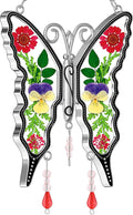 KY&BOSAM Butterfly Suncatcher DIY Gifts for Mom Ornament for Window Pressed Flower Between Wings Glass Metal Engraved No Charm Gifts for Mom Mother's Day Valentine's Birthday Thanksgiving Christmas