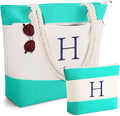 YOOLIFE Beach Bags for Women - Initial Tote Waterproof Bag with Makeup Bag, Mothers Day Gifts for Women Mom Friend Birthday