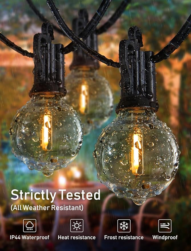 Brightown Outdoor String Lights - 2 Pack Globe Patio Lights 50 Ft with 25 G40 Shatterproof Bulbs, Waterproof Connectable Commercial Hanging Lights for Backyard Bistro Porch Cafe