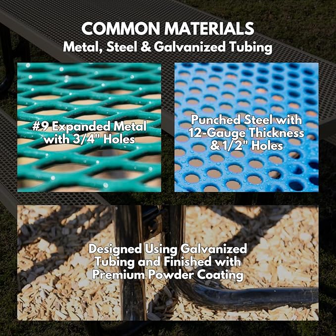 Heavy-Duty Portable ADA-Compliant Outdoor Picnic Table, Expanded Metal Patio Dining Furniture Made in America (8ft Rectangular, Both-Side Handicap, Textured Gold Vein)