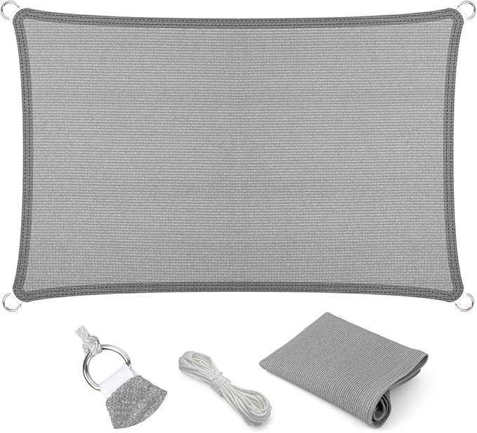 Eden's Decor Straight Flat-Edged Sun Shade Sail Rectangular 8' x 11' Grey UV-Blocking Outdoor Canopy Fabric Cloth Awning for Pergola Patio Garden Backyard Custom Size