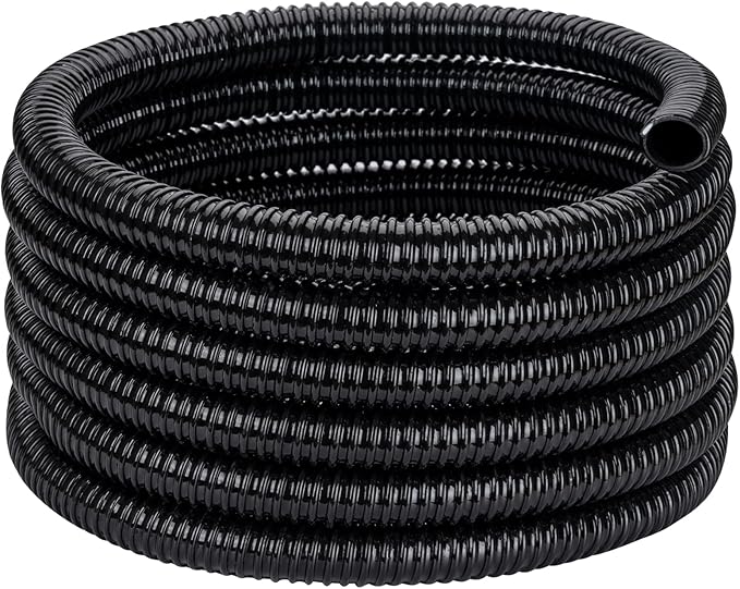 Pond Tubing ID 2” × 20ft Black Corrugated Flexible Reinforced Waterfall Pond Tube Sump Pump Hose, Non-toxic & Kinkproof (20 ft, 2" ID)