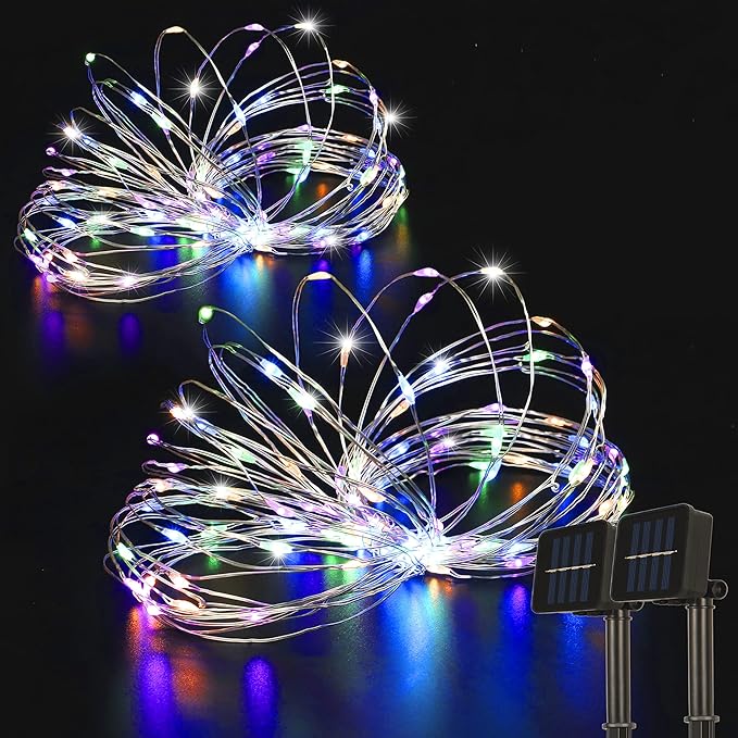 2 Pack 33ft 100 LED Solar Fairy String Lights(Warm White+Cool White+Multicolor)