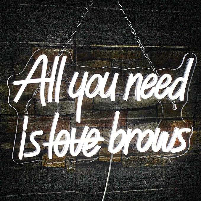 WLHOPE All you need is Brows Neon Sign White Led Neon Signs for Wall Decor, Nails Neon Signs USB Letter Neon Light Signs for Bedroom Girls Room Beauty Shop Nails Room Party Gift, Neon Nail Sign