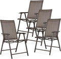 Aoodor Folding Patio Dining Chairs Textilene Fabric, Outdoor Steel Frame for All Weather Use, Fit for Porch, Lawn, Yard, Set of 4, Brown