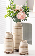 Beige Ceramic Vase Set of 3, Farmhouse Decorative Vase for Pampas Grass, Living Room, Bathroom, Bookshelf, Centerpieces Beige