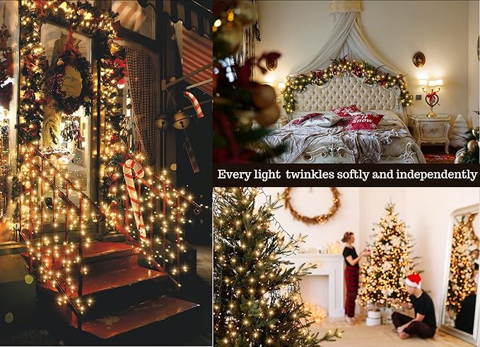 Soft Magic Twinkle Christmas String Lights 100 LED (Warm White) 36 FT, Plug in, Connectable Waterproof Green Wire, Decorations Indoor Outdoor Patio Yard Garden Wedding