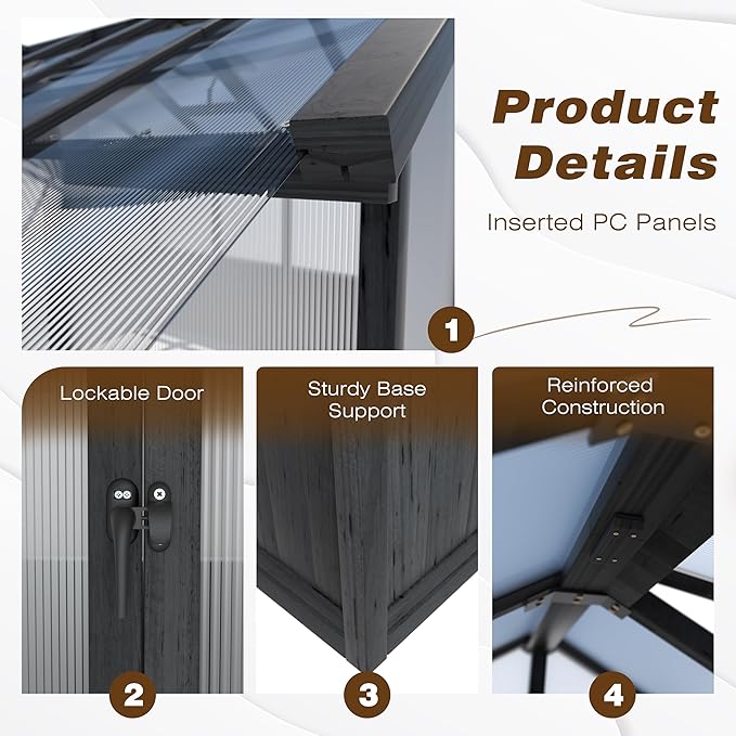 6x8 FT Greenhouse Kit for Outdoor, Thickened Polycarbonate Panel Wooden Walk-in Green House with Lockable Door and Adjustable Roof Vent, Backyard Garden, Black