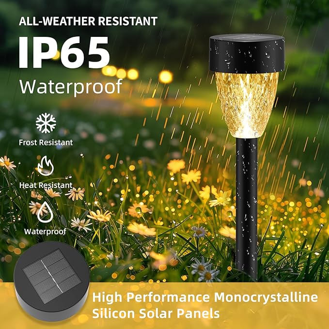 12 Pack Solar Lights Outdoor Waterproof, New Upgraded Solar Garden Lights Up to 12 Hrs Auto On/Off,Solar Pathway Lights Outdoor Outside Lights for Yard Patio,Lawn,Landscape and Pool Decor(3000K)